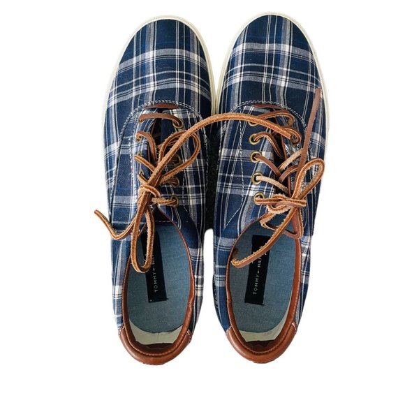 Tommy Hilfiger Other - Tommy Hilfiger Men's Sneakers Leather Laces Blue Plaid PAULIE 2 Size 10